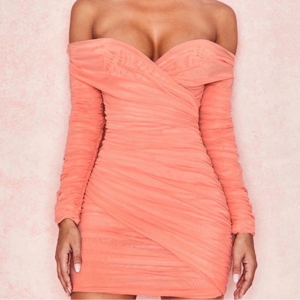 House of CB Coral Off-Shoulder Ruched Mini Dress size XS